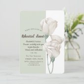 Chic White Flowers Rozen Rehearsal Dinner Kaart (Staand voorkant)