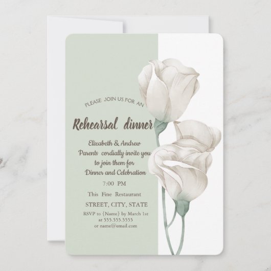 Chic White Flowers Rozen Rehearsal Dinner Kaart (Voorkant)