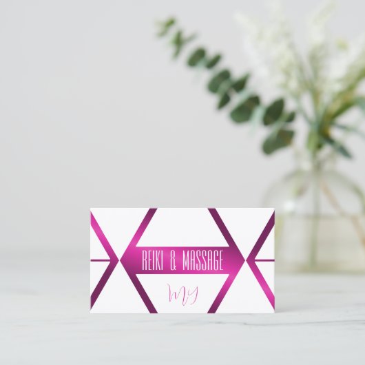 Chic White Geometric Shimmery Pink met Monogram Visitekaartje (Staand voorkant)