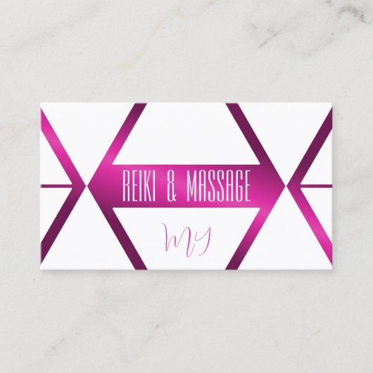 Chic White Geometric Shimmery Pink met Monogram Visitekaartje (Voorkant)