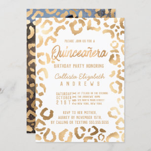 Chic White Gold Cheetah Leopard Quinceañera Foto Kaart
