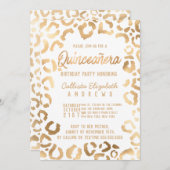 Chic White Gold Cheetah Leopard Quinceañera Kaart (Voorkant / Achterkant)