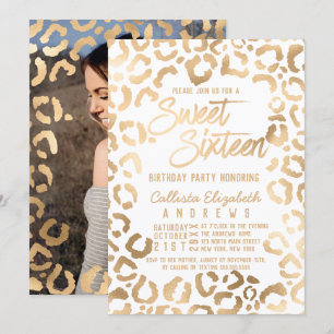 Chic White Gold Cheetah Leopard Sweet 16 Foto Kaart