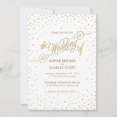 Chic White & Gold Confetti Stars Script Weddenscha Kaart (Voorkant)