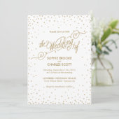 Chic White & Gold Confetti Stars Script Weddenscha Kaart (Staand voorkant)