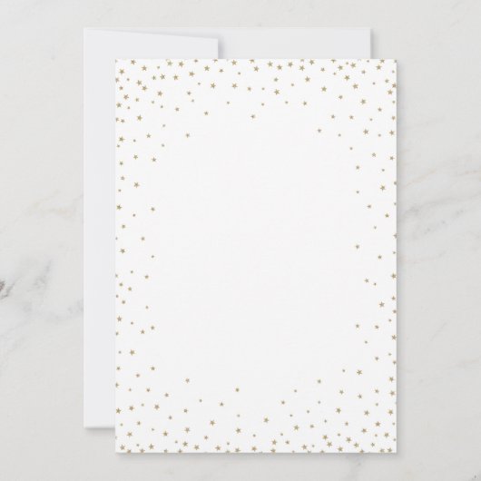 Chic White & Gold Confetti Stars Script Weddenscha Kaart (Achterkant)