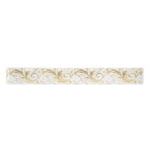 Chic White Gold Floral Scroll Modern Pattern Satijnen Lint (Voorkant)