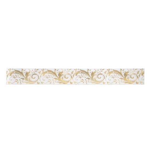 Chic White Gold Floral Scroll Modern Pattern Satijnen Lint (Voorkant)