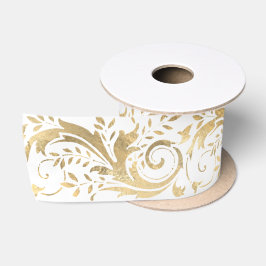Chic White Gold Floral Scroll Modern Pattern Satijnen Lint