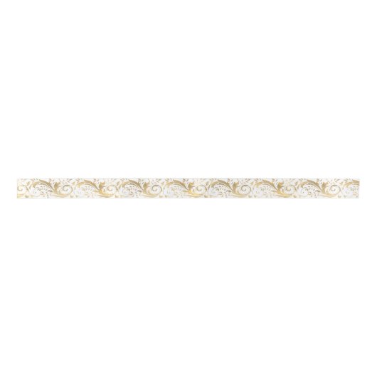 Chic White Gold Floral Scroll Modern Pattern Satijnen Lint (Voorkant)