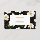 Chic White Gold Flowers op zwart Visitekaartje (Achterkant)