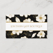 Chic White Gold Flowers op zwart Visitekaartje (Voorkant)