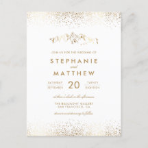 Chic White & Gold Foil Confetti Mountain Wedding