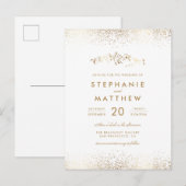 Chic White & Gold Foil Confetti Mountain Wedding Uitnodiging Briefkaart (Voorkant / Achterkant)