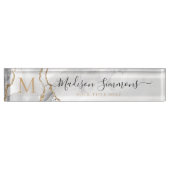 Chic White Gold Glitter Agate Monogram Script Name Naambordje (Voorkant)