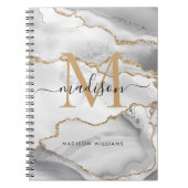 Chic White Gold Glitter Agate Monogram Script Name Notitieboek (Voorkant)