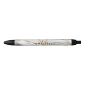 Chic White Gold Glitter Agate Monogram Script Name Zwarte Inkt Pen (Voorkant)