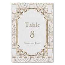 Chic White Gold Great Gatsby Art Deco TABEL NUMMER