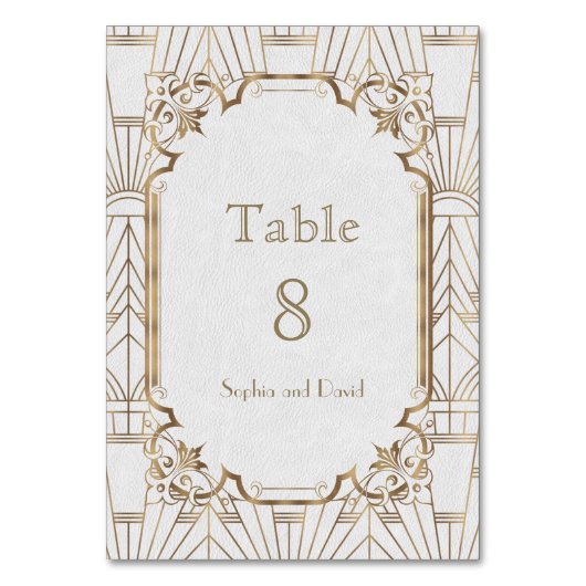 Chic White Gold Great Gatsby Art Deco TABEL NUMMER Kaart (Achterkant)