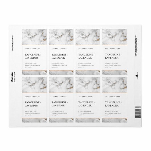 Chic White Gold Grey Marble Kandle Productlabel Etiket (Full Sheet)
