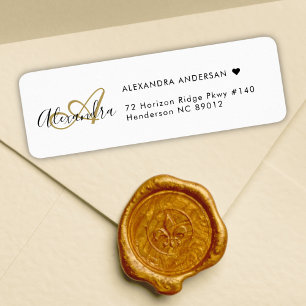 Chic White Gold legant Monogram Return Address Etiket