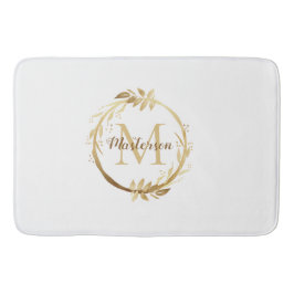 Chic White Gold Monogram Eucalyptus Wreate Badmat
