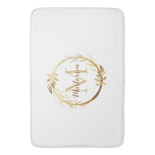 Chic White Gold Monogram Eucalyptus Wreate Badmat (Voorkant Verticaal)