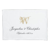 Chic White Gold Monogram + Names Pas getrouwd Wedd Kussensloop (Voorkant)