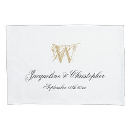 Chic White Gold Monogram + Names Pas getrouwd Wedd Kussensloop