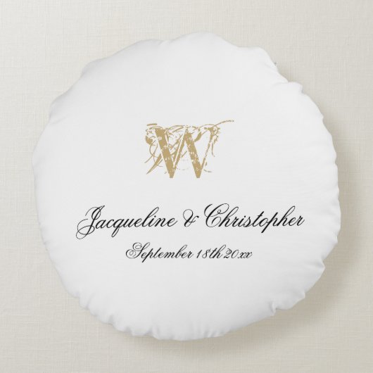 Chic White Gold Monogram Pas getrouwd Wedding Keep Rond Kussen (Achterkant)