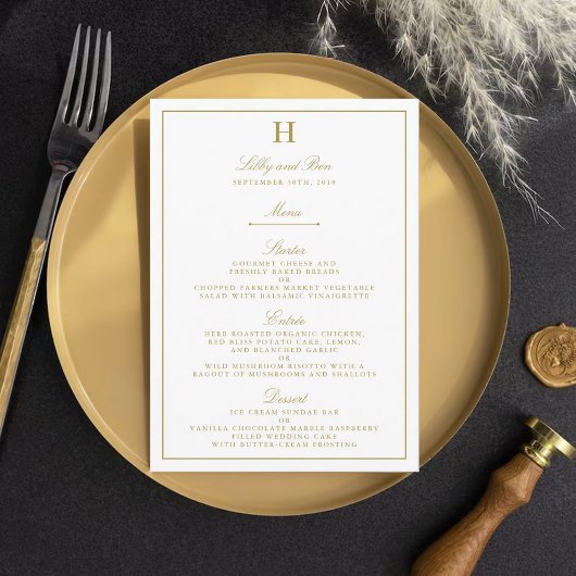 Chic White & Gold Wedding Menu Sjabloon