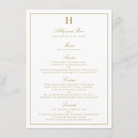 Chic White & Gold Wedding Menu Sjabloon (Voorkant)