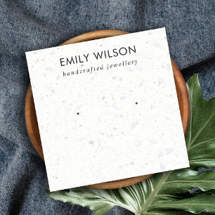 CHIC WHITE GRAY TERRAZZO STUD EARRING DISPLAY CARD VIERKANTE VISITEKAARTJE