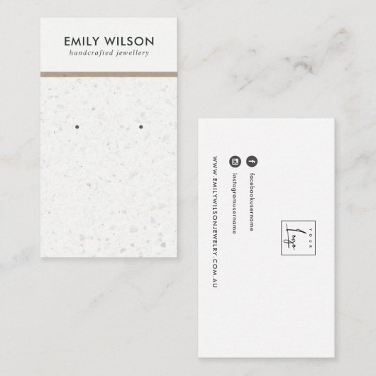 CHIC WHITE GRAY TERRAZZO STUD EARRING DISPLAY CARD VISITEKAARTJE (Voorkant / Achterkant)