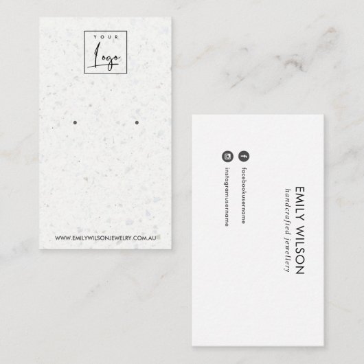 CHIC WHITE GRAY TERRAZZO STUD EARRING DISPLAY CARD VISITEKAARTJE (Voorkant / Achterkant)
