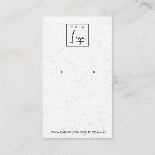 CHIC WHITE GRAY TERRAZZO STUD EARRING DISPLAY CARD VISITEKAARTJE (Voorkant)