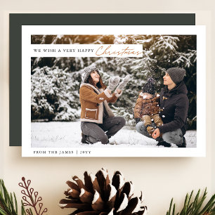 Chic White & Green Happy Christmas Feestdagenkaart