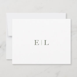 Chic White Green Wedding Monogram Note Kaart Notitiekaartje