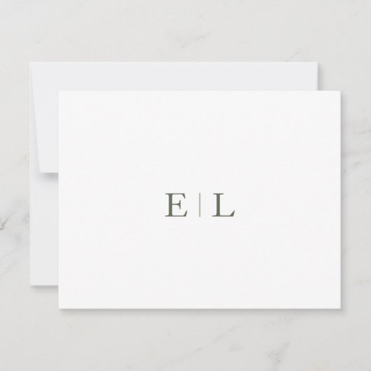 Chic White Green Wedding Monogram Note Kaart Notitiekaartje (Voorkant)