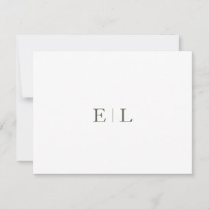 Chic White Green Wedding Monogram Note Kaart Notitiekaartje