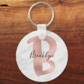 Chic White & Grey Marble Roos Gold B Monogram Naam Sleutelhanger (Voorkant)