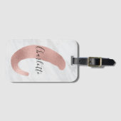 Chic White & Grey Marble Roos Gold C Monogram Naam Bagagelabel (Voorkant (horizontaal))