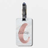 Chic White & Grey Marble Roos Gold C Monogram Naam Bagagelabel (Achterkant verticaal)