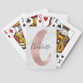 Chic White & Grey Marble Roos Gold C Monogram Naam Pokerkaarten (Achterkant)