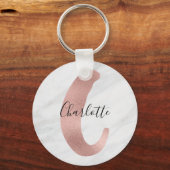 Chic White & Grey Marble Roos Gold C Monogram Naam Sleutelhanger (Voorkant)