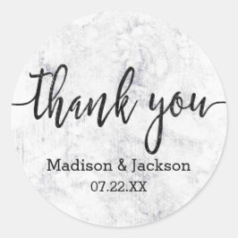 Chic White & Grey Marble Wedding Favor Ronde Sticker