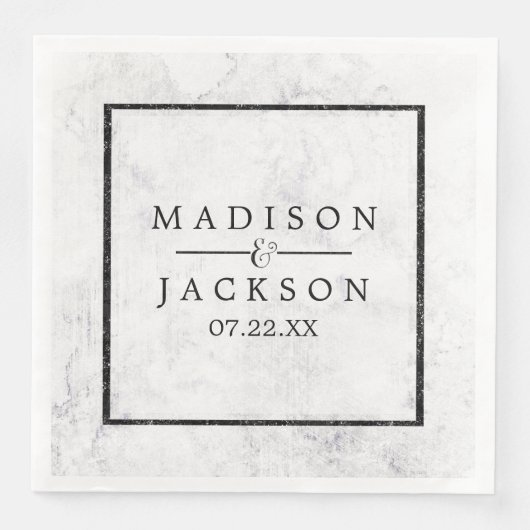 Chic White & Grey Marble Wedding Monogram Servetten (Voorkant)