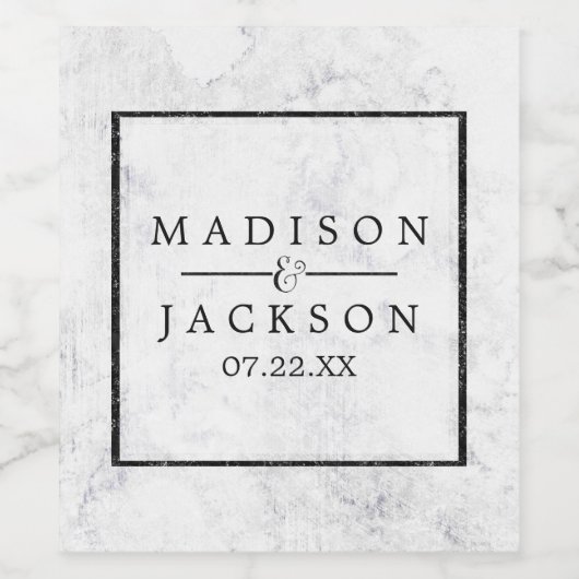Chic White & Grey Marble Wedding Monogram Wijn Etiket (Enkel label)