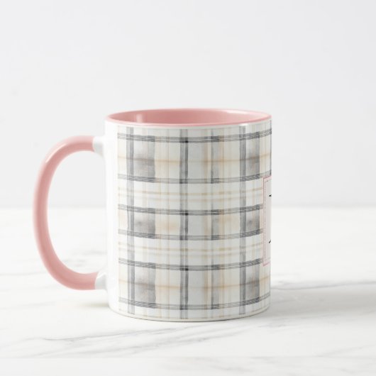 Chic White Grey Plaid Stripes Monogram Mok (Links)