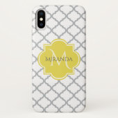 Chic White Grey Quatrefoil Geel Monogramnaam Case-Mate iPhone Case (Achterkant)
